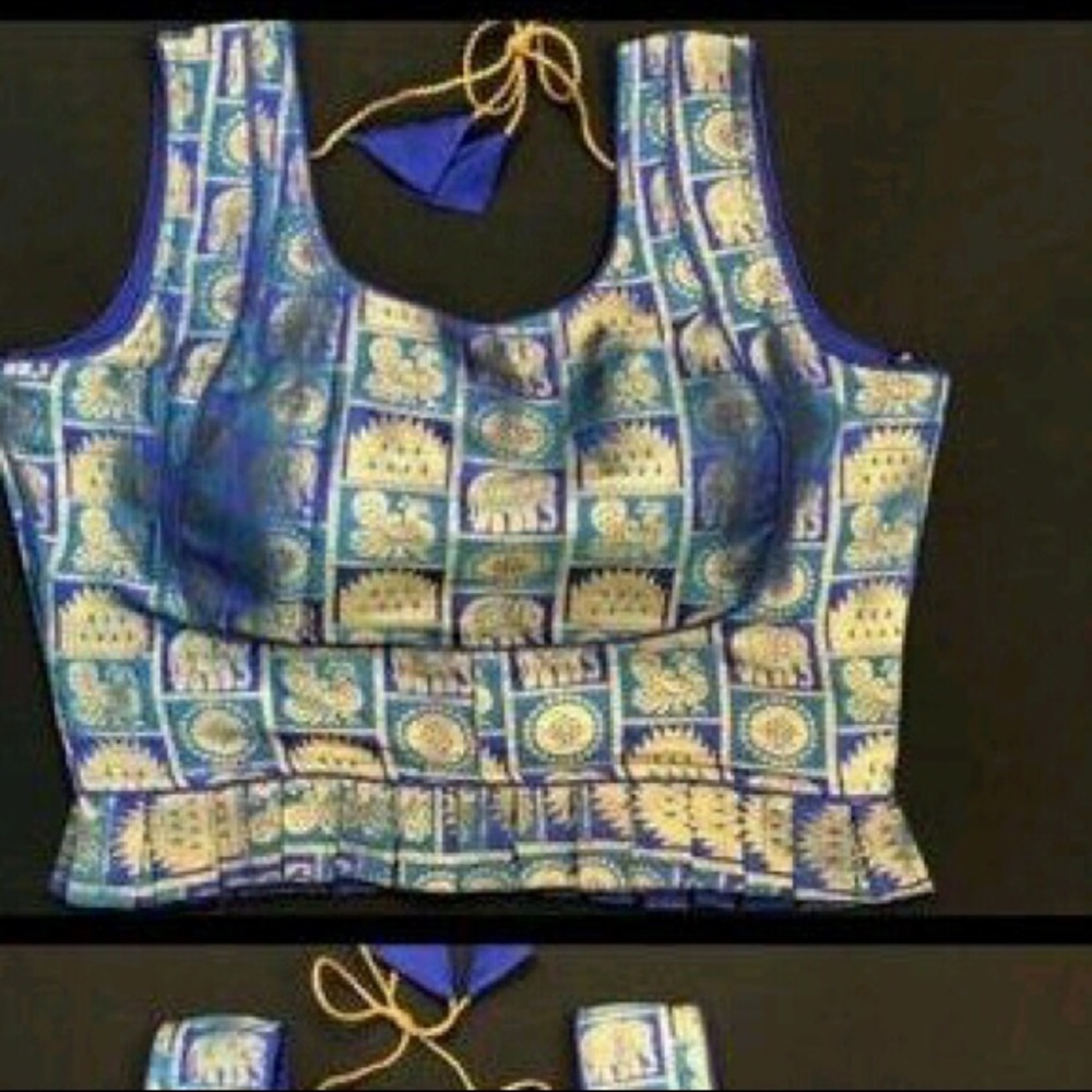 New blue saree readymade banarasi blouse